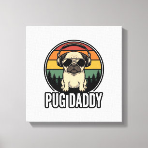Pug Daddy Vintage Sonnenuntergang Hund Vektor-Shir Leinwanddruck