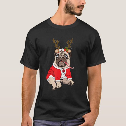 Pug Deer Pug Reindeer Christmas Xmas Idea T-Shirt (Vorderseite)