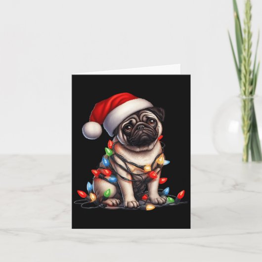 Pug Dog Christmas Lights Santa Hat Dog Lover Karte (Vorderseite)