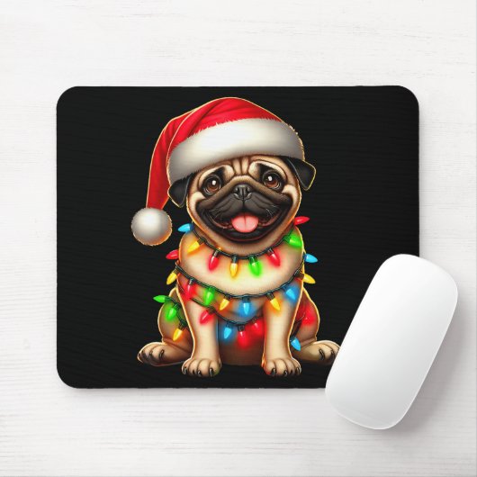 Pug Dog Christmas Tree Lights Santa Xmas Pajama Do Mousepad (Mit Mouse)