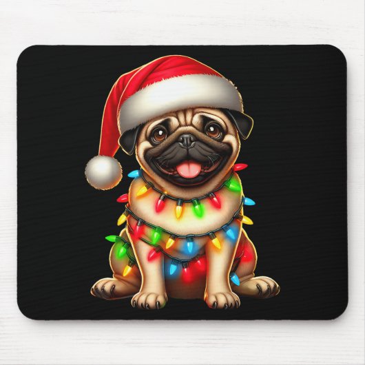 Pug Dog Christmas Tree Lights Santa Xmas Pajama Do Mousepad (Vorne)