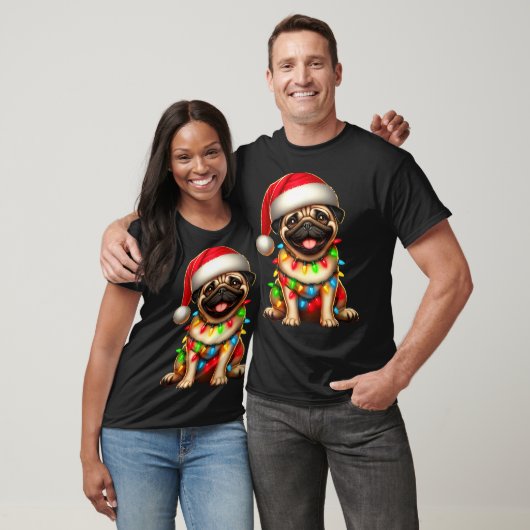 Pug Dog Christmas Tree Lights Santa Xmas Pajama Do T-Shirt (Unisex)