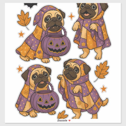 Pug Dog Ghost Halloween Spooky Aufkleber (Blatt)