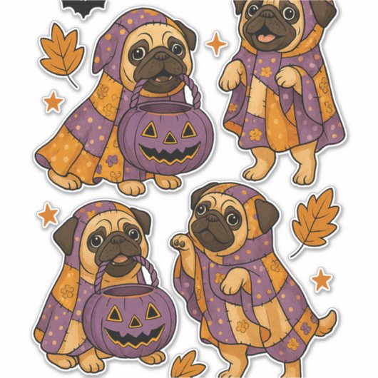 Pug Dog Ghost Halloween Spooky Aufkleber (Vorderseite)