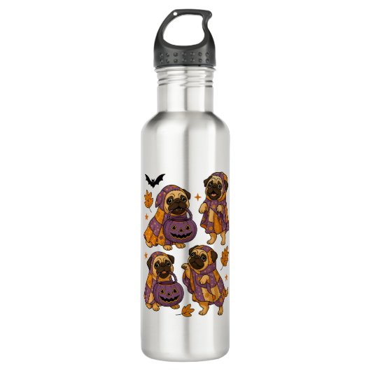 Pug Dog Ghost Halloween Spooky Edelstahlflasche (Vorderseite)