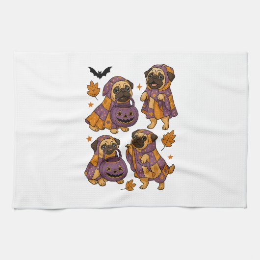 Pug Dog Ghost Halloween Spooky Geschirrtuch (Horizontal)