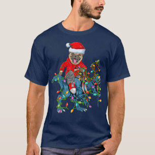 Pug Dog Lover Xmas Lights Pug Riding Dinosaur Chri T-Shirt