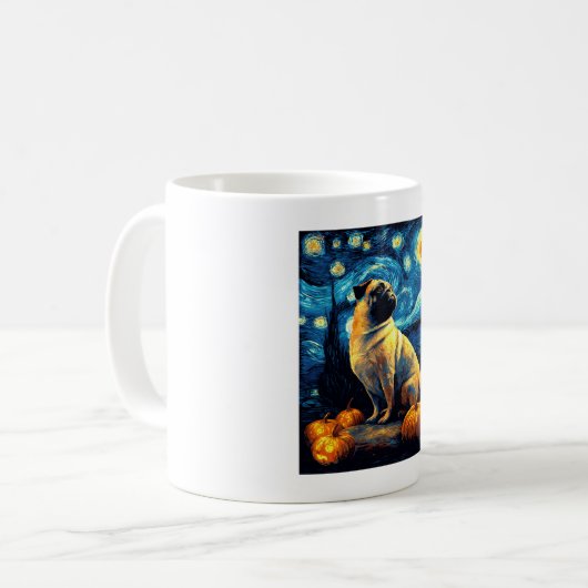 Pug dog of van gogh starry night halloween Funny J Kaffeetasse (Vorderseite Links)