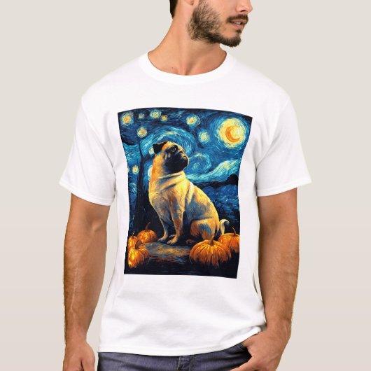 Pug dog of van gogh starry night halloween Funny J T-Shirt (Vorderseite)
