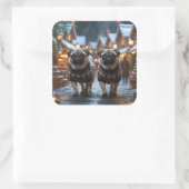 Pug Dogs Christmas Snow Holiday Quadratischer Aufkleber (Tasche)