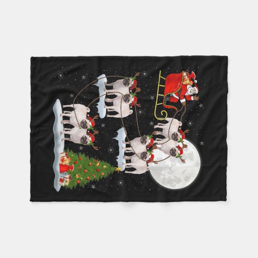 Pug Dogs Santa Sleigh Flying Funny Magical Christm Fleecedecke (Vorderseite (Horizontal))