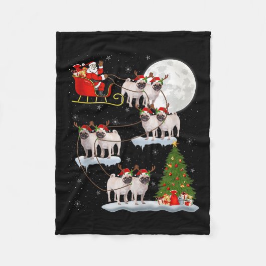 Pug Dogs Santa Sleigh Flying Funny Magical Christm Fleecedecke (Vorderseite)