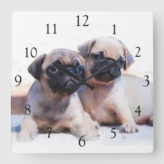 Pug dogs square clock quadratische wanduhr (Vorderseite)