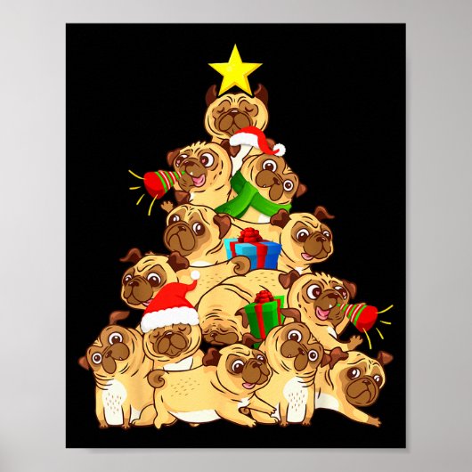 Pug Dogs Tree Christmas Sweater Xmas Pet Animal Do Poster (Vorne)