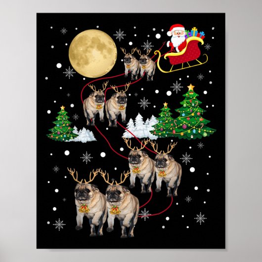 Pug Dogs Tree Christmas Sweater Xmas Pet Animal Do Poster (Vorne)