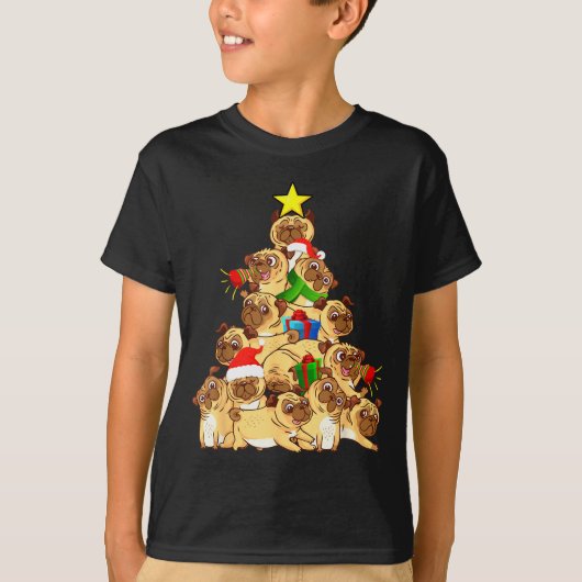 Pug Dogs Tree Christmas Sweater Xmas Pet Animal Do T-Shirt (Vorderseite)