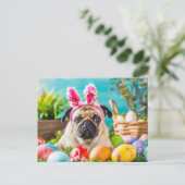 Pug Dressed as Easter Bunny with Eggs Postkarte (Stehend Vorderseite)
