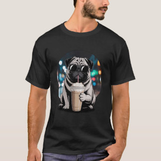 Pug Drinking Iced Coffee Animal Meme T-Shirt
