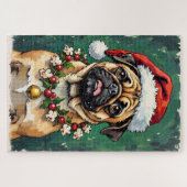 Pug Eating the Christmas Garland Hat Puzzle (Horizontal)