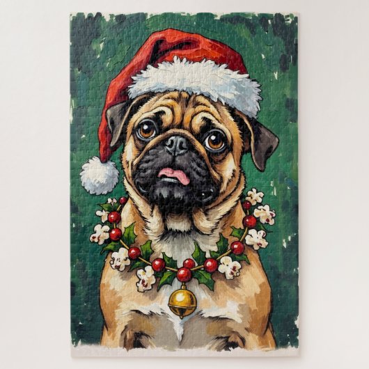 Pug Eating the Christmas Garland Hat Puzzle (Vertikal)