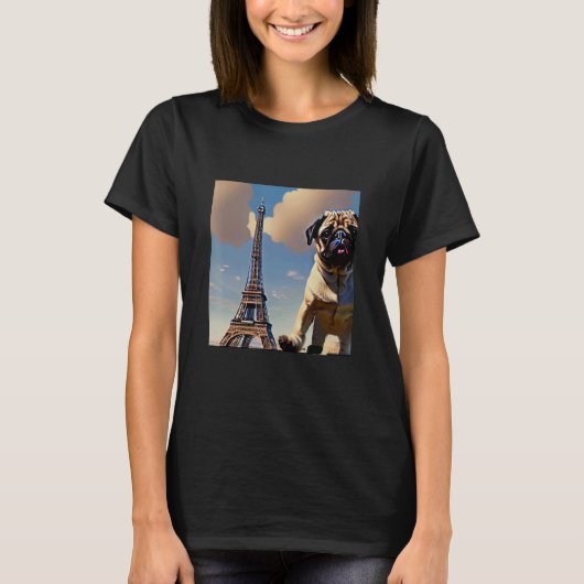 Pug  Eiffel Tower France Paris  Men Women Girls Do T-Shirt (Vorderseite)