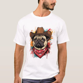 Pug face Cute Western cowboy hat & bandana T-Shirt