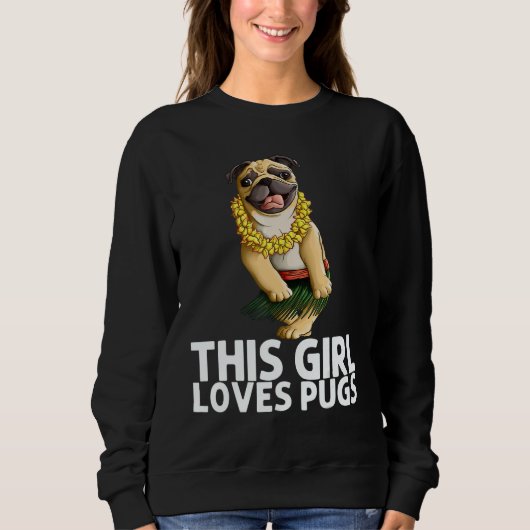 Pug For Girls Kids Hula Dancer Aloha Pug 1 Sweatshirt (Vorderseite)