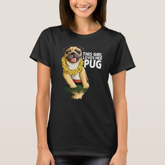 Pug For Girls Kids Hula Dancer Aloha Pug T-Shirt (Vorderseite)