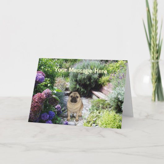 Pug Garden Greeting Card Feiertagskarte (Vorderseite)
