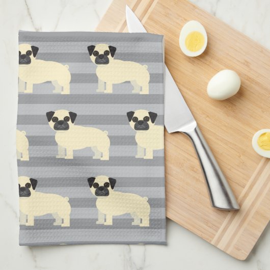 Pug Gray Lined Geschirrtuch (Viertel Falte)
