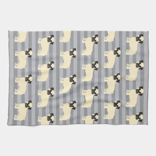 Pug Gray Lined Geschirrtuch (Horizontal)