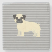 Pug Gray Lined Steinuntersetzer (Vorderseite)