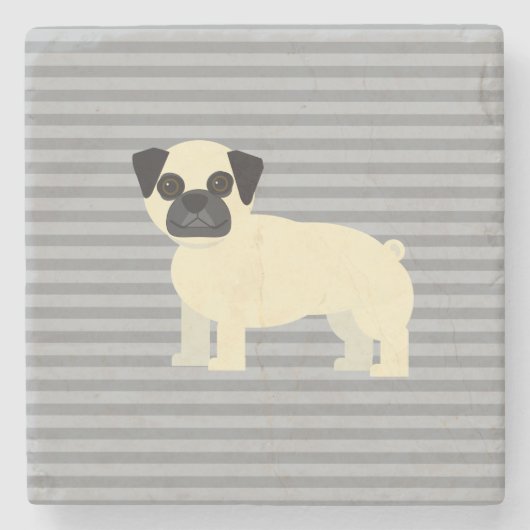Pug Gray Lined Steinuntersetzer (Vorderseite)