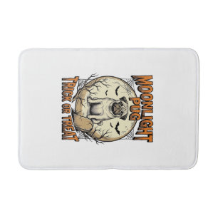 Pug Halloween-Shirt mit Vintage-Engraving-Mond_1 Badematte