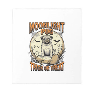Pug Halloween-Shirt mit Vintage-Engraving-Mond_1 Notizblock