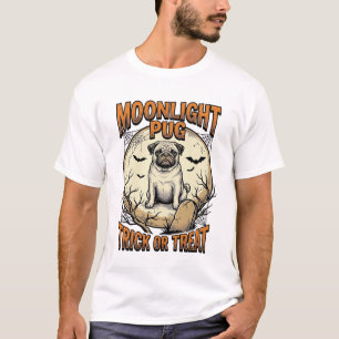 Pug-Halloween-Shirt mit Vintage-Engraving-Mond_1 T-Shirt