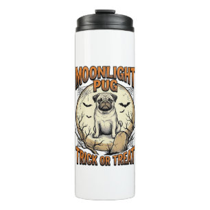 Pug Halloween-Shirt mit Vintage-Engraving-Mond_1 Thermosbecher