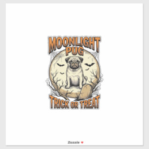 Pug-Halloween-Shirt mit Vintage-Prägung Mond_1 Aufkleber