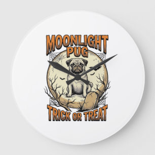 Pug-Halloween-Shirt mit Vintage-Prägung Mond_1 Große Wanduhr
