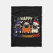 Pug Halloween Thanksgiving Christmas Happy Halloth Fleecedecke (Vorderseite)