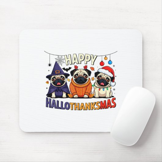 Pug Halloween Thanksgiving Christmas Happy Halloth Mousepad (Mit Mouse)