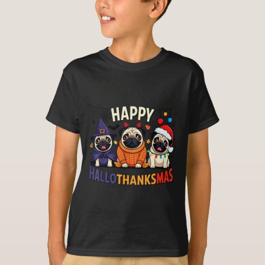 Pug Halloween Thanksgiving Christmas Happy Halloth T-Shirt (Vorderseite)