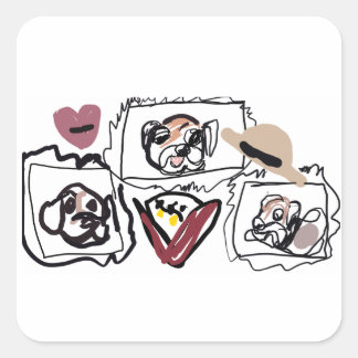 Pug hearts quadratischer aufkleber