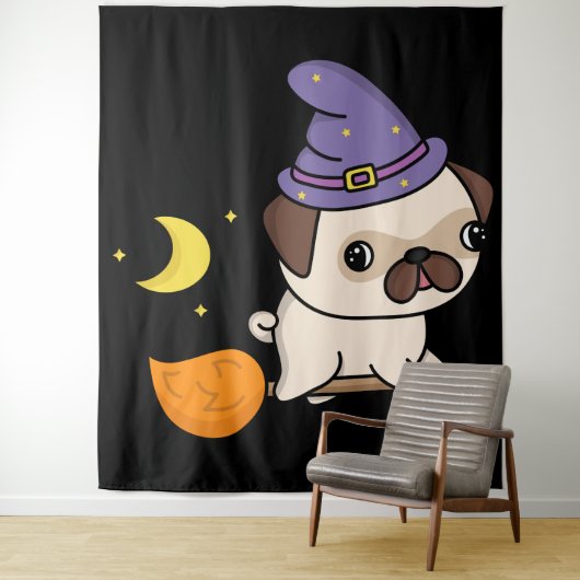 Pug-Hexe-Wandteppich Wandteppich (Beispiel)