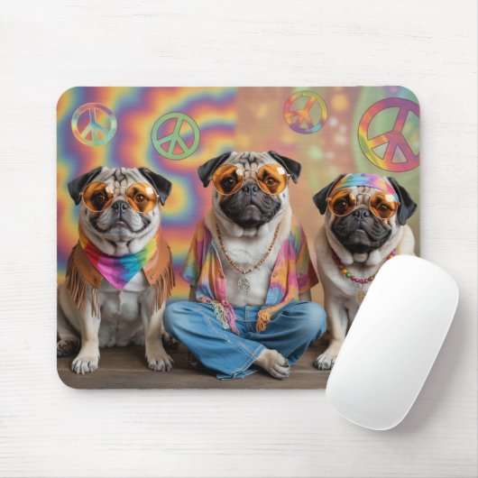 Pug Hippie Mousepad (Mit Mouse)