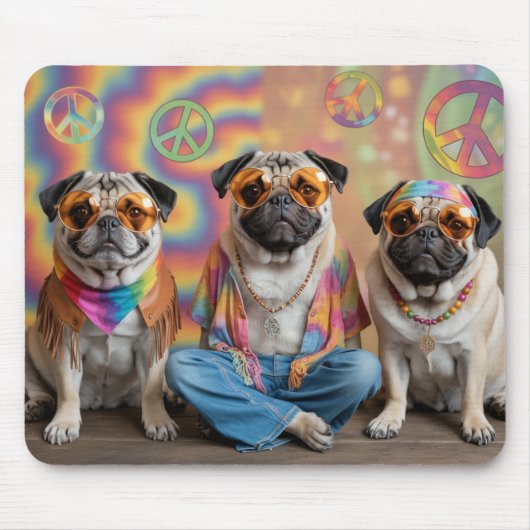 Pug Hippie Mousepad (Vorne)