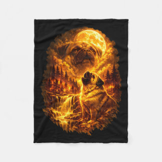 Pug howling at moon dramatic full moon  fleecedecke