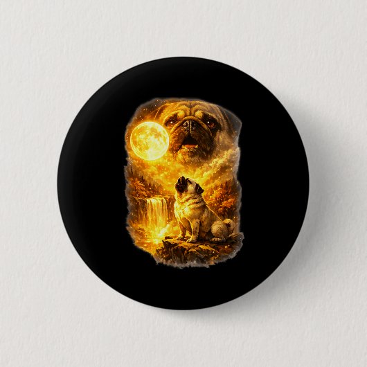 Pug howling at moon epic forest fantasy  button (Vorderseite)