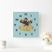 Pug hug quadratische wanduhr (Zuhause)