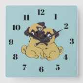 Pug hug quadratische wanduhr (Vorderseite)